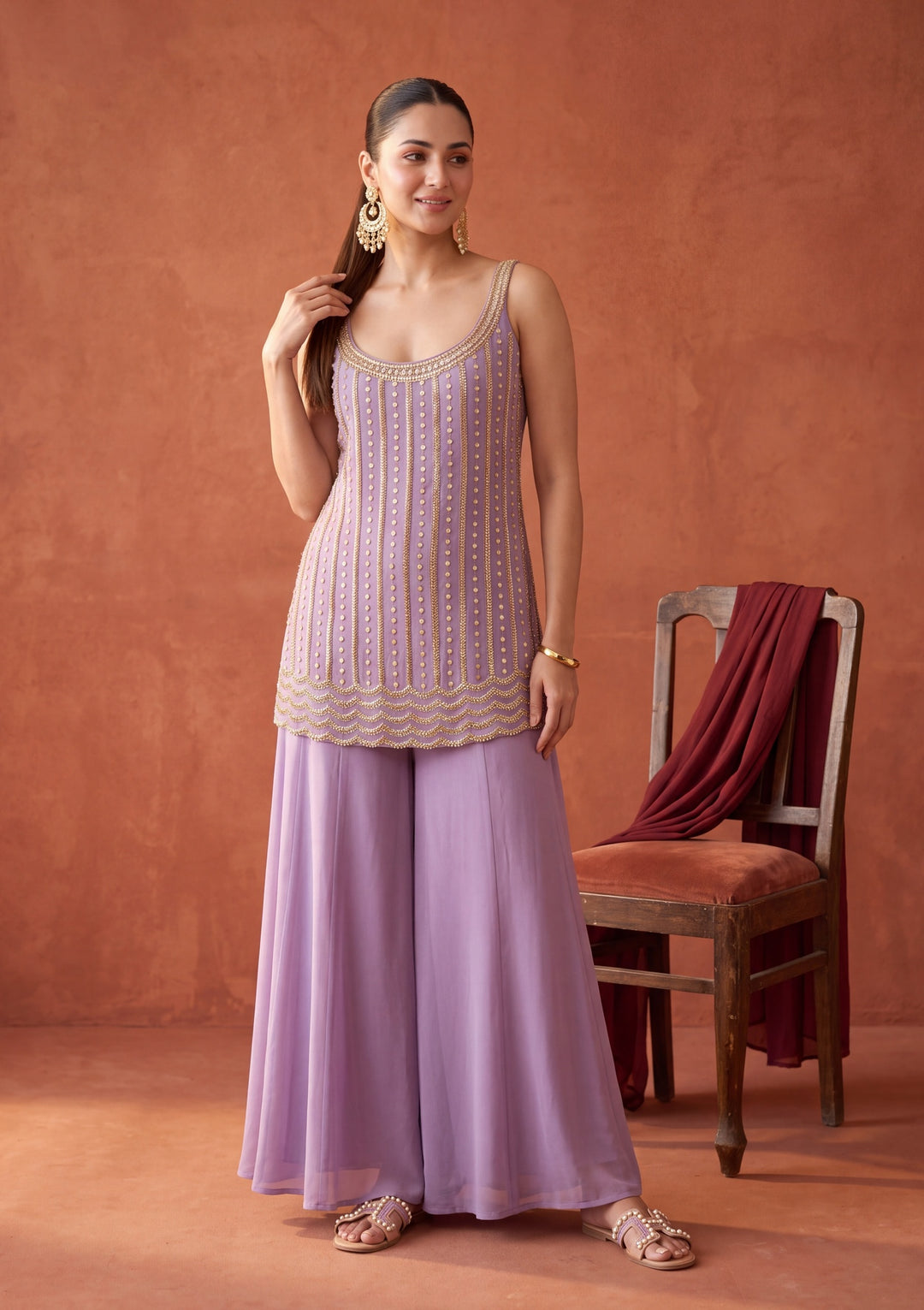 Lavender Cutdana Georgette Readymade Salwar Suit