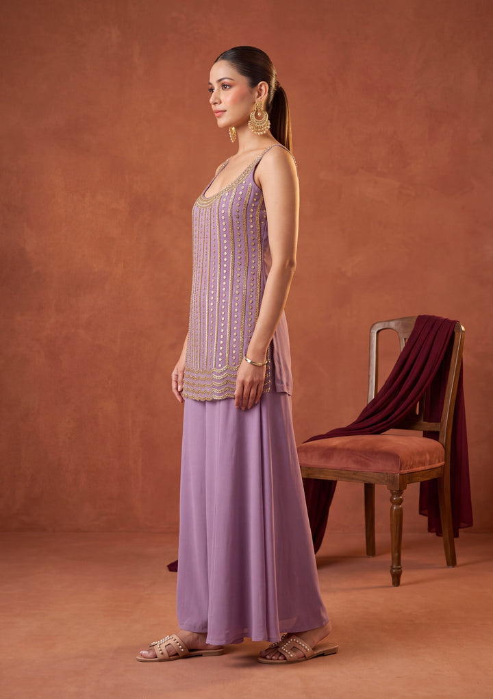 Lavender Cutdana Georgette Readymade Salwar Suit