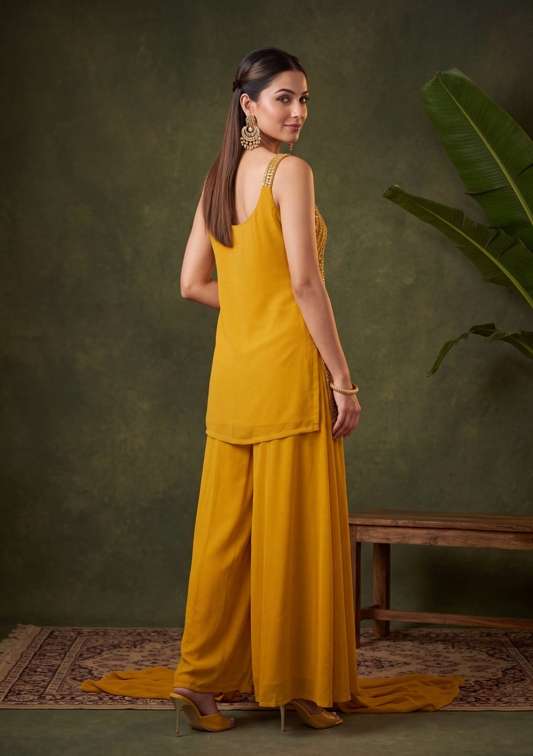 Mustard Yellow Cutdana Georgette Readymade Salwar Suit