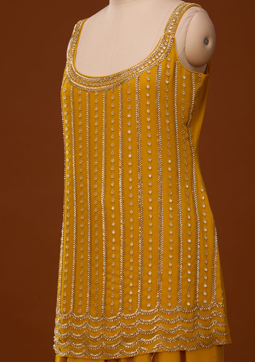 Mustard Yellow Cutdana Georgette Readymade Salwar Suit