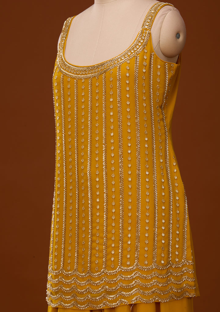 Mustard Yellow Cutdana Georgette Readymade Salwar Suit