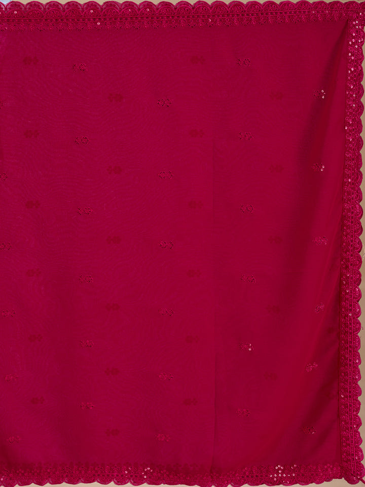 Rani Pink Threadwork Georgette Readymade Salwar Suit