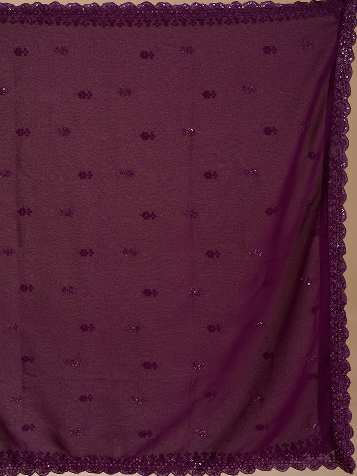 Wine Threadwork Georgette Readymade Salwar Suit