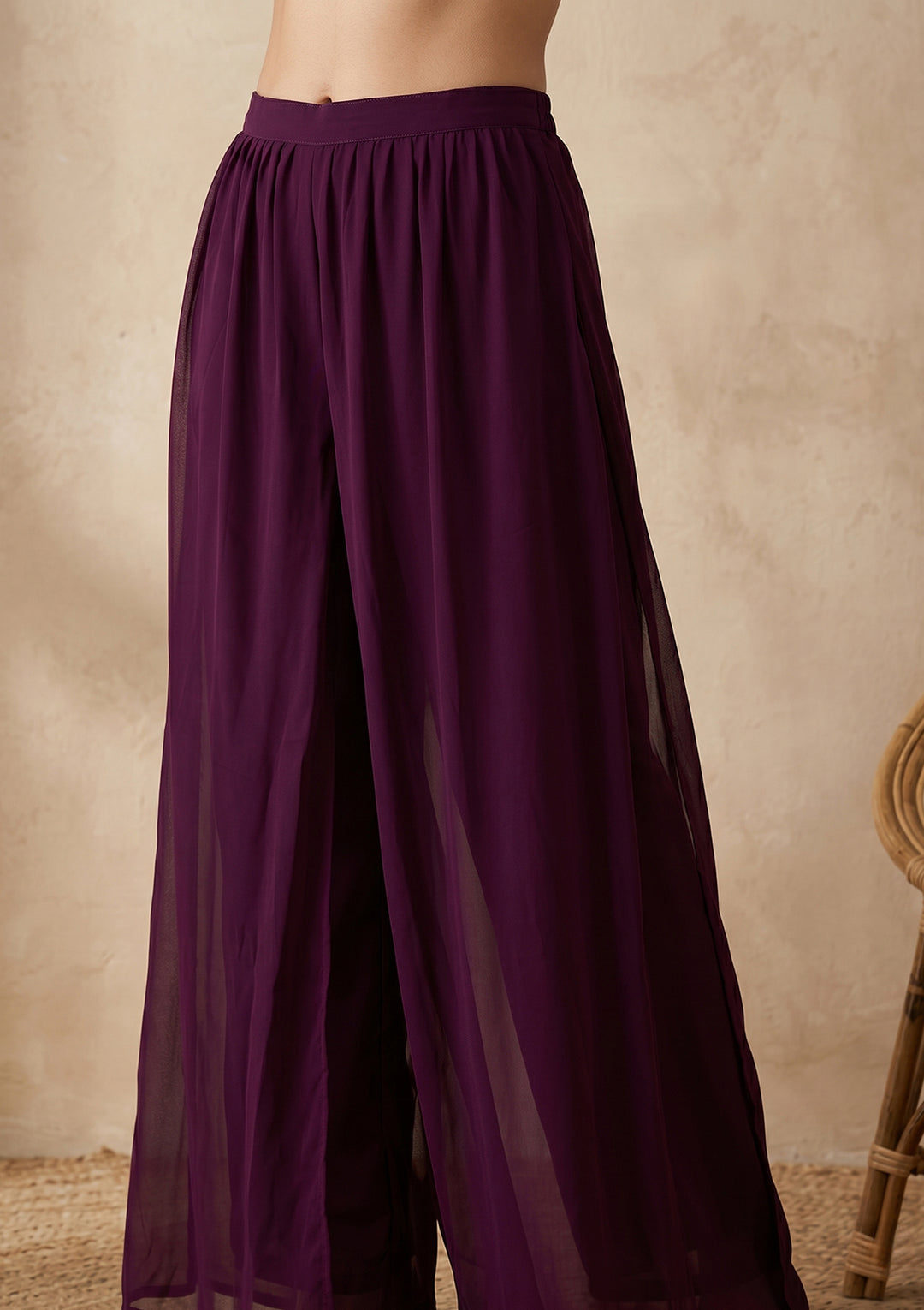 Wine Threadwork Georgette Readymade Salwar Suit