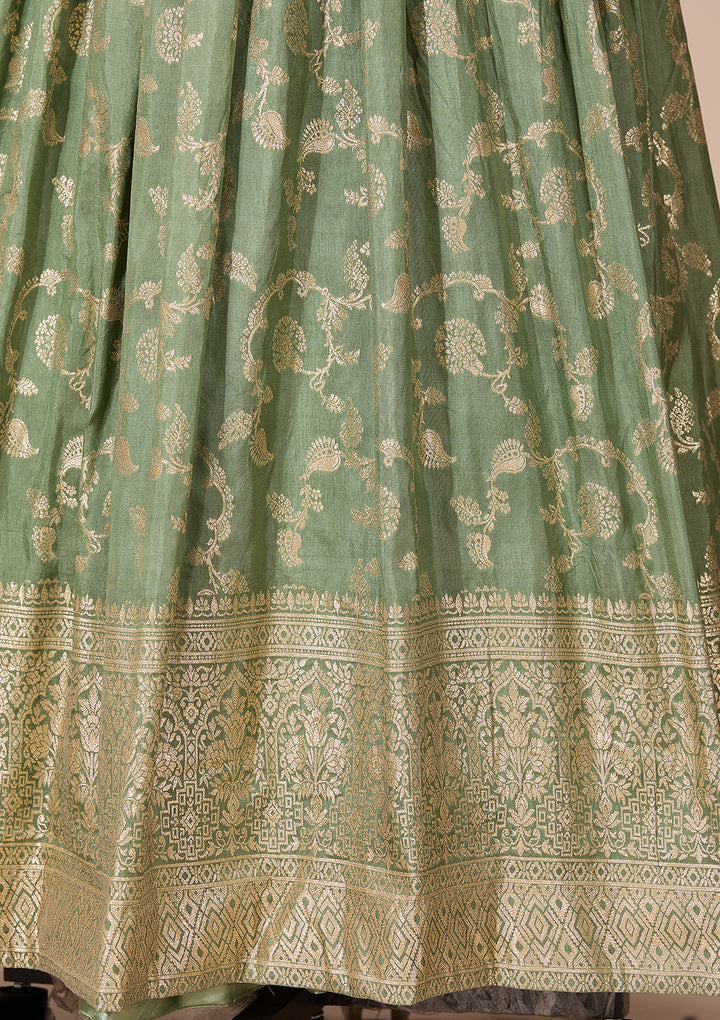 Leaf Green Mirrorwork Silk Readymade Salwar Suit
