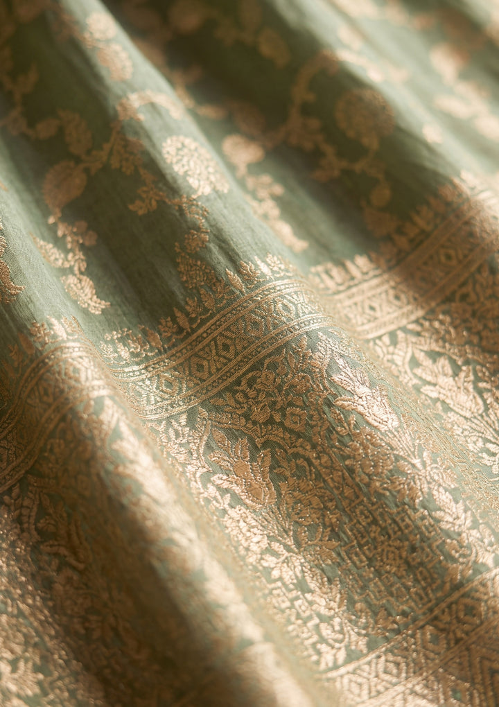 Leaf Green Mirrorwork Silk Readymade Salwar Suit