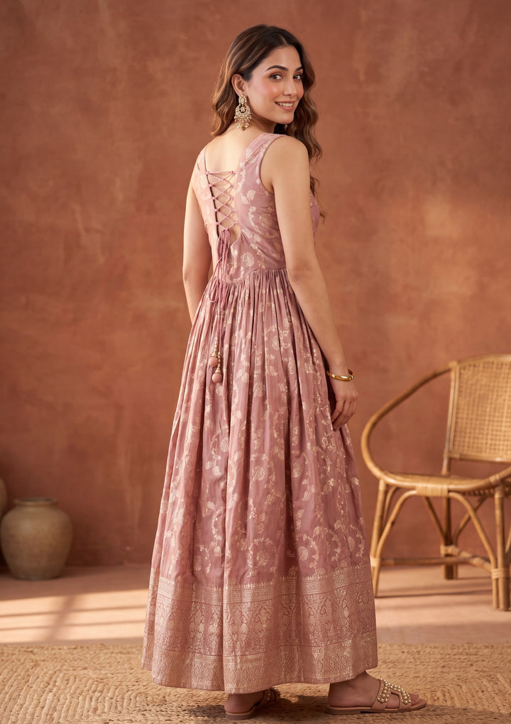 Onion Pink Mirrorwork Silk Readymade Salwar Suit