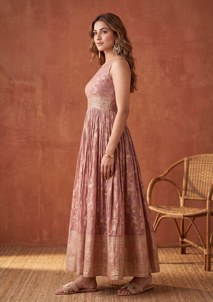 Onion Pink Mirrorwork Silk Readymade Salwar Suit