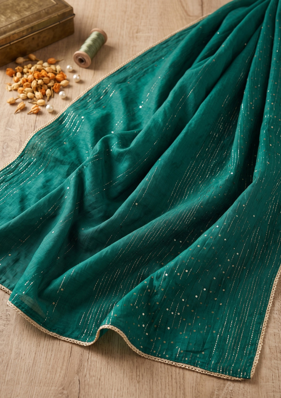 Rama Green Cording Chanderi Readymade Salwar Suit