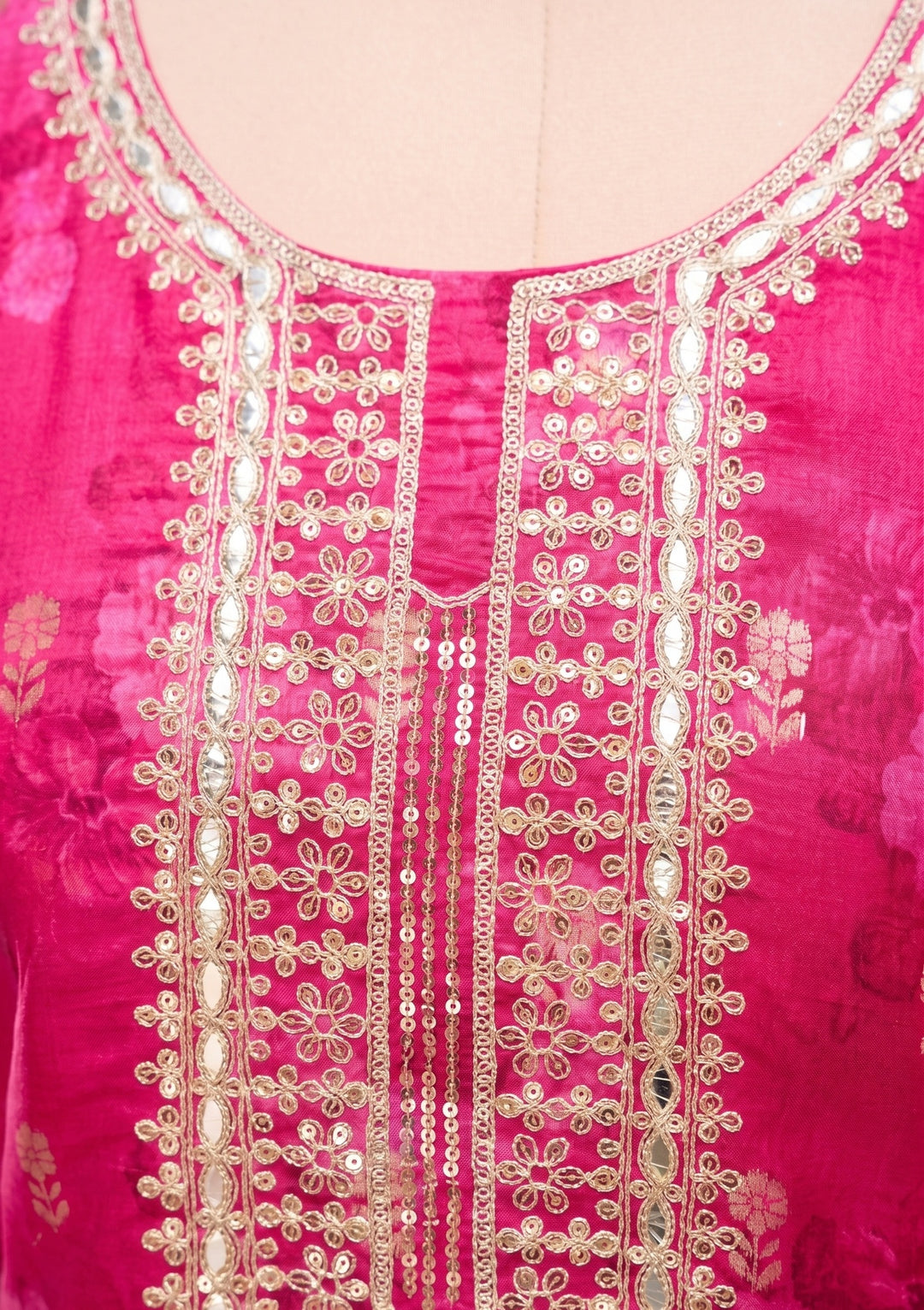 Rani Pink Cording Chanderi Readymade Salwar Suit