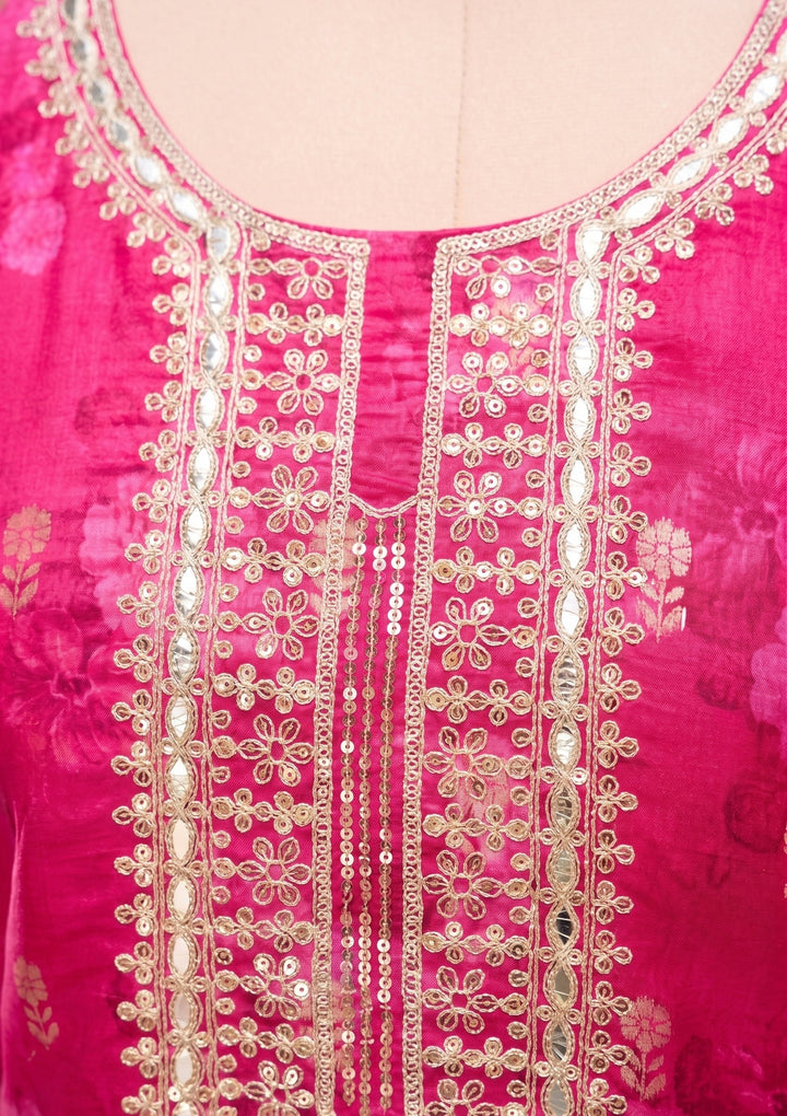 Rani Pink Cording Chanderi Readymade Salwar Suit