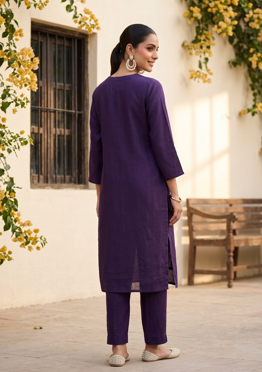 Purple Cording Chanderi Readymade Salwar Suit