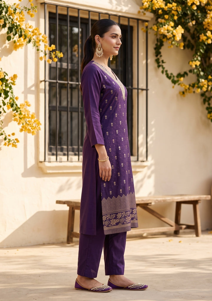 Purple Cording Chanderi Readymade Salwar Suit