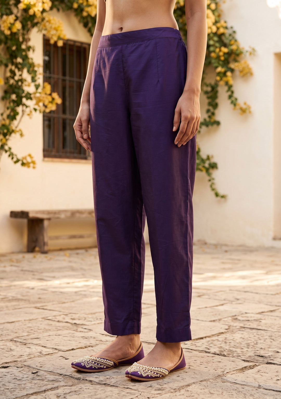 Purple Cording Chanderi Readymade Salwar Suit