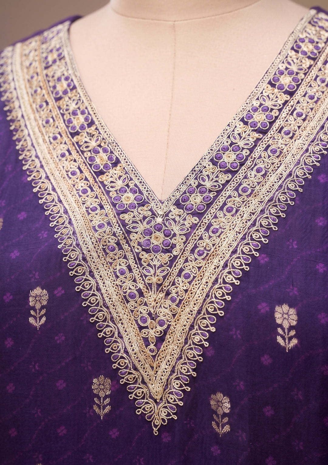 Purple Cording Chanderi Readymade Salwar Suit