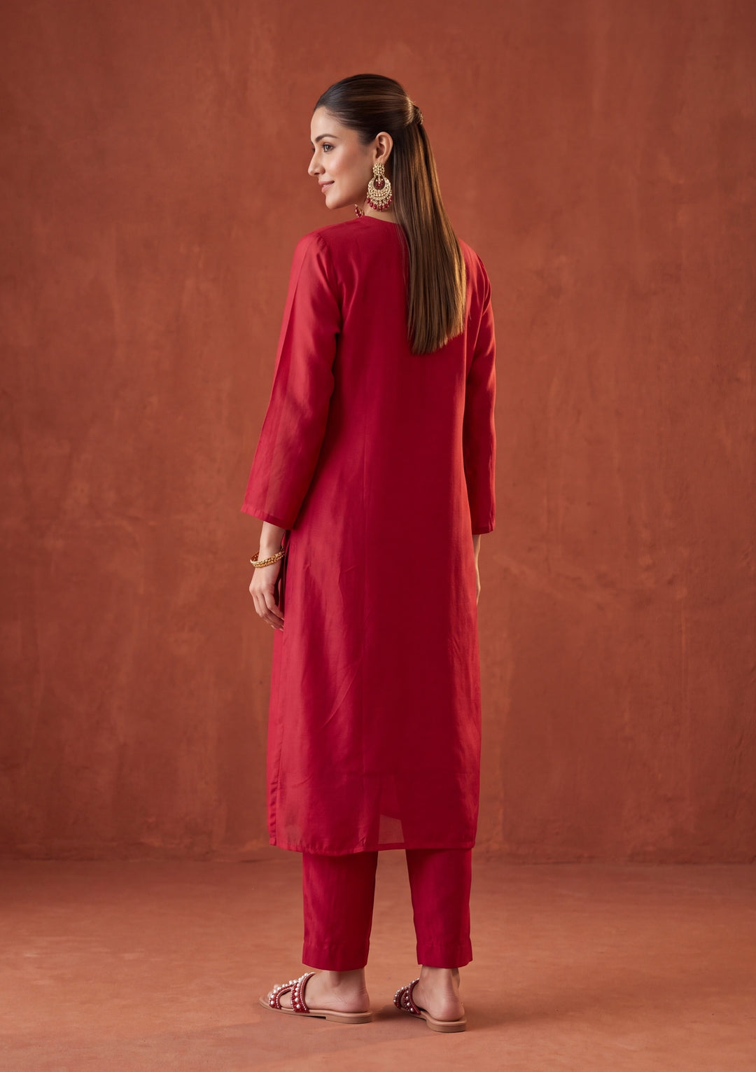 Red Cording Chanderi Readymade Salwar Suit