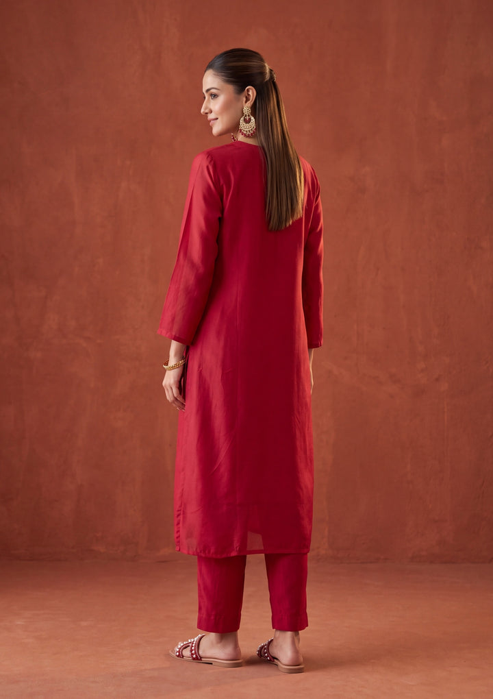 Red Cording Chanderi Readymade Salwar Suit