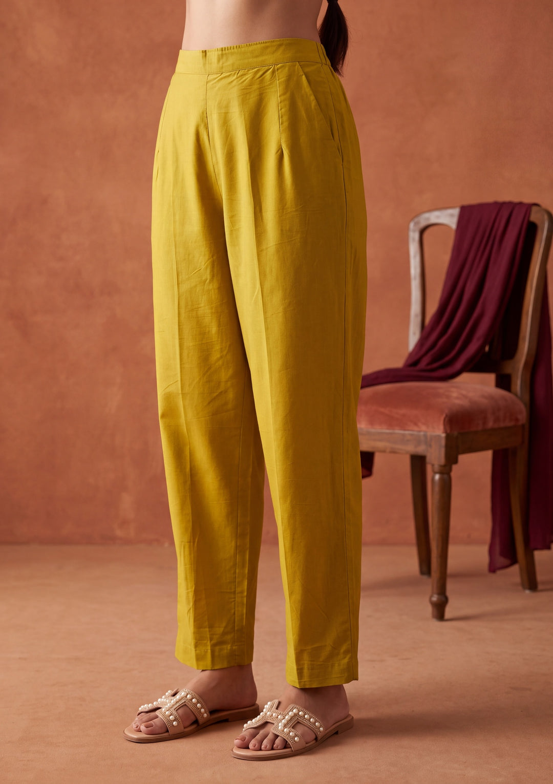 Mustard Yellow Zariwork (Gold) Chanderi Readymade Salwar Suit