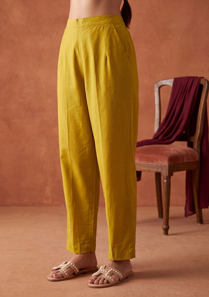 Mustard Yellow Zariwork (Gold) Chanderi Readymade Salwar Suit