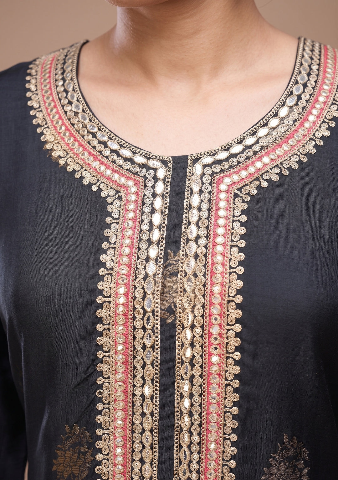 Black Cording Silk Readymade Salwar Suit