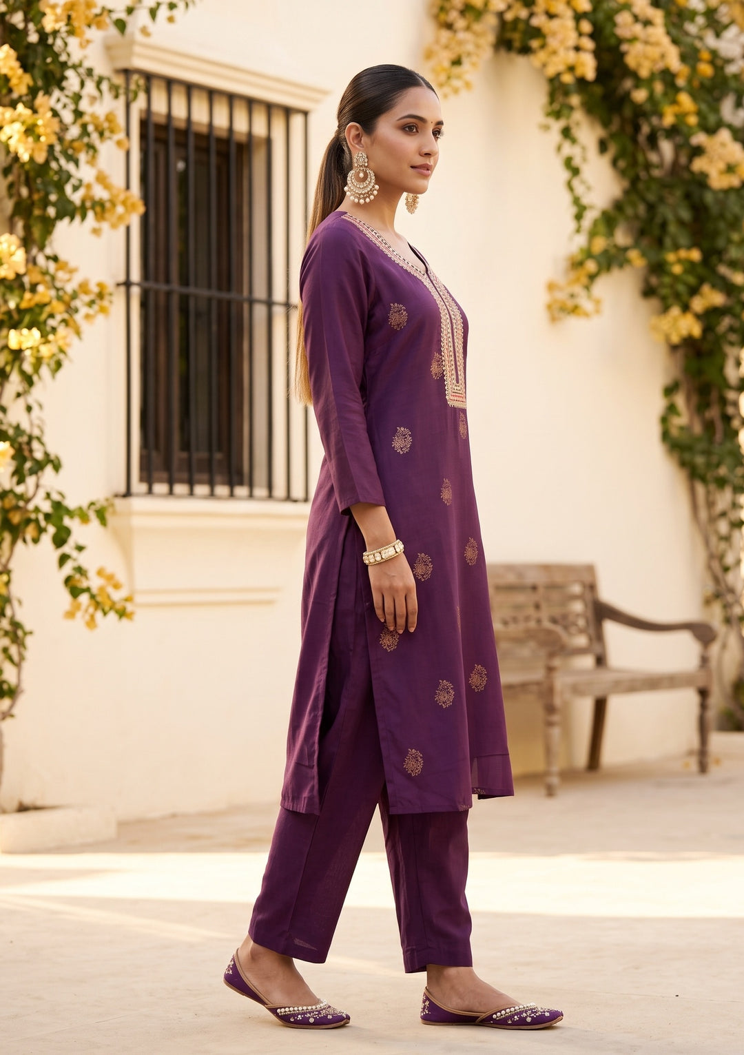 Purple Cording Silk Readymade Salwar Suit
