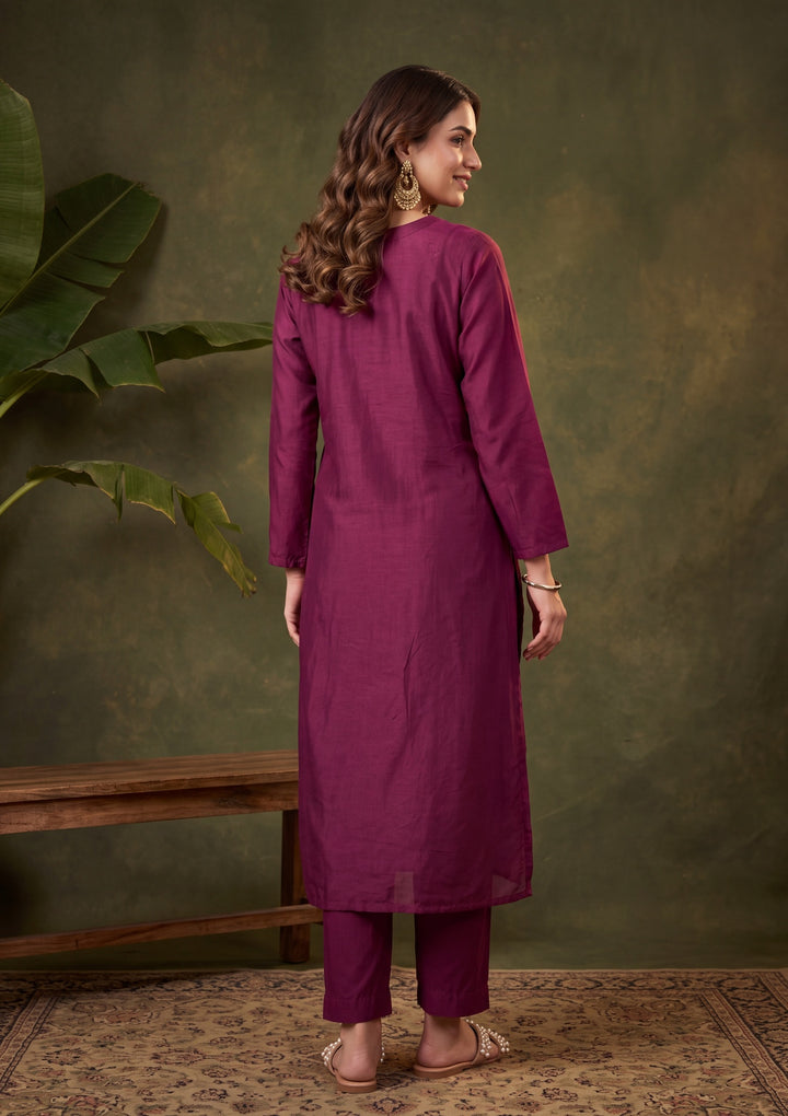 Wine Straight Kurta With Pant Regular And Dupatta
