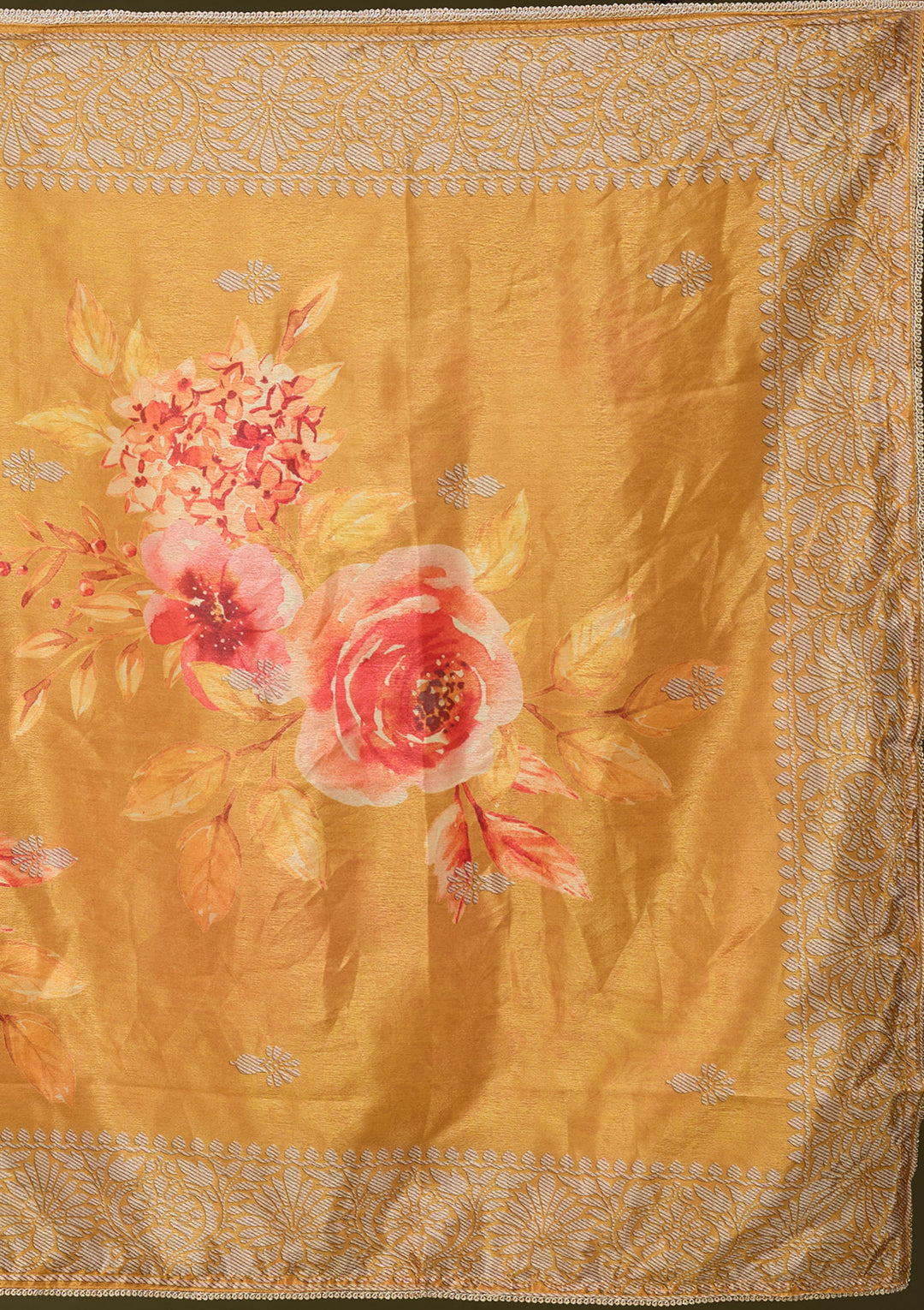Mustard Yellow Chanderi Cording Straight Kurta With Pant Regular And Dupatta