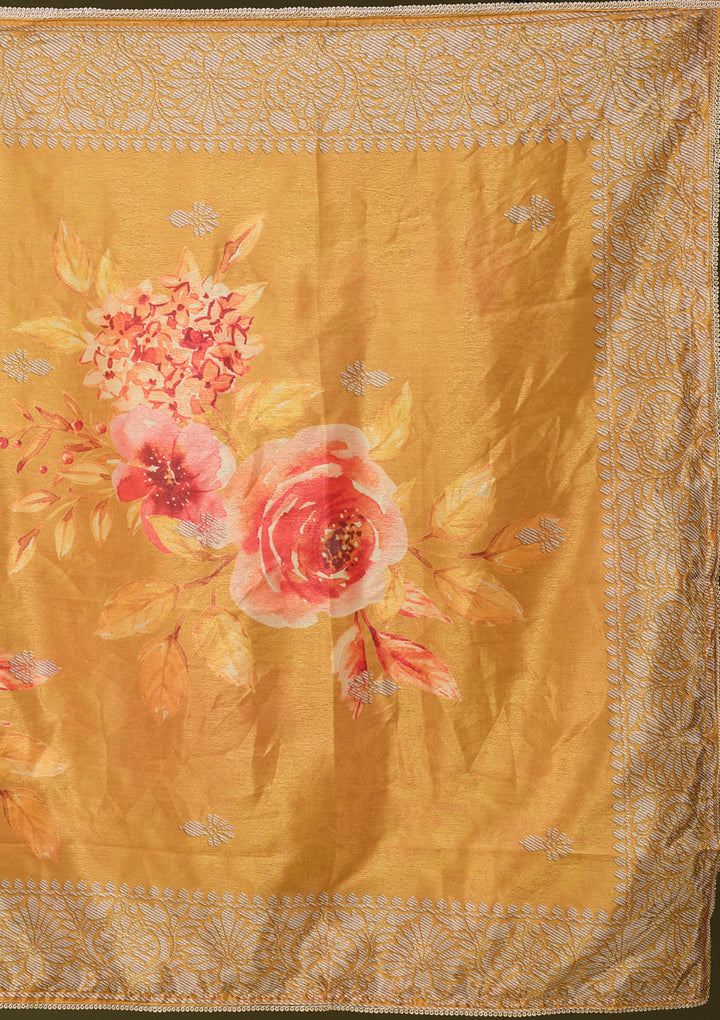 Mustard Yellow Chanderi Cording Straight Kurta With Pant Regular And Dupatta