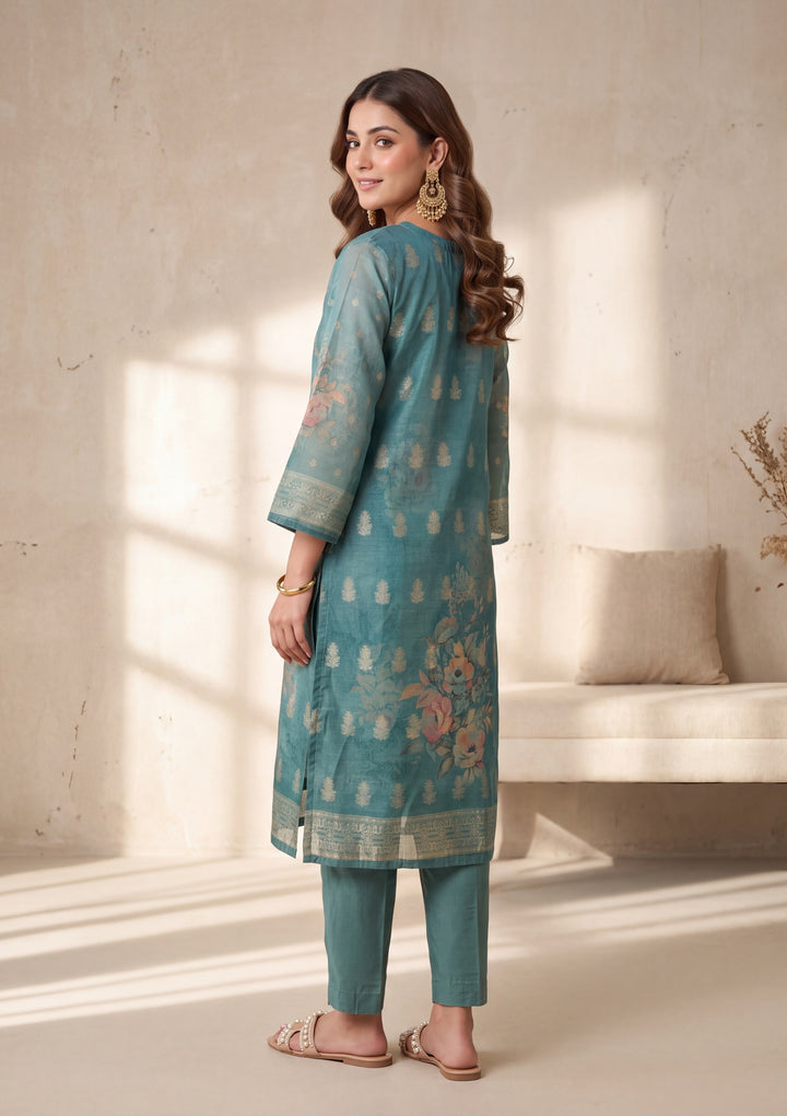Sea Green Zariwork (Gold) Chanderi Readymade Salwar Suit