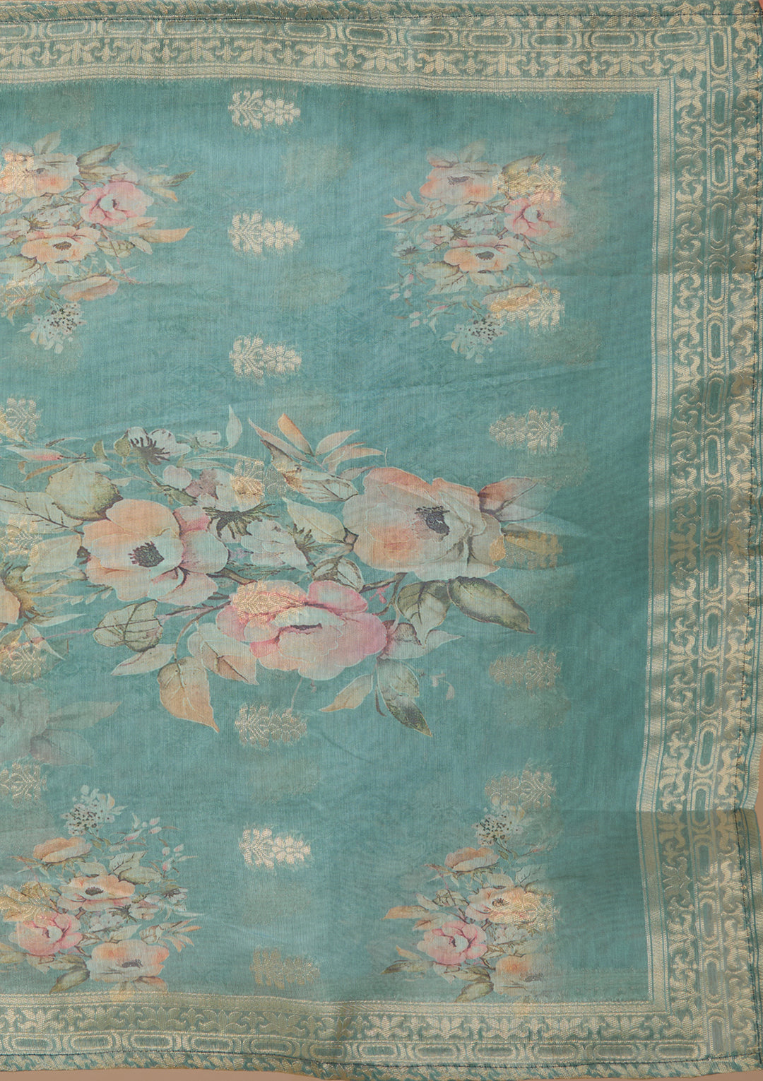 Sea Green Zariwork (Gold) Chanderi Readymade Salwar Suit