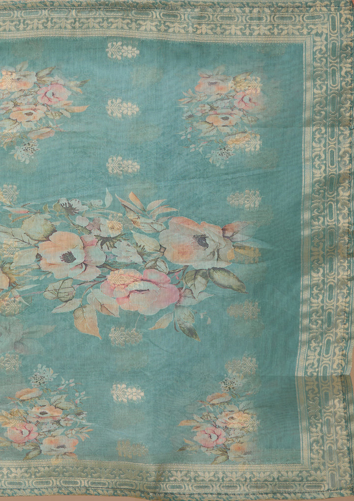 Sea Green Zariwork (Gold) Chanderi Readymade Salwar Suit