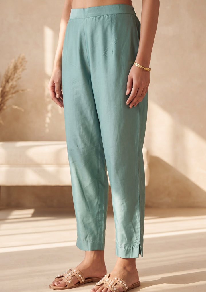 Sea Green Zariwork (Gold) Chanderi Readymade Salwar Suit