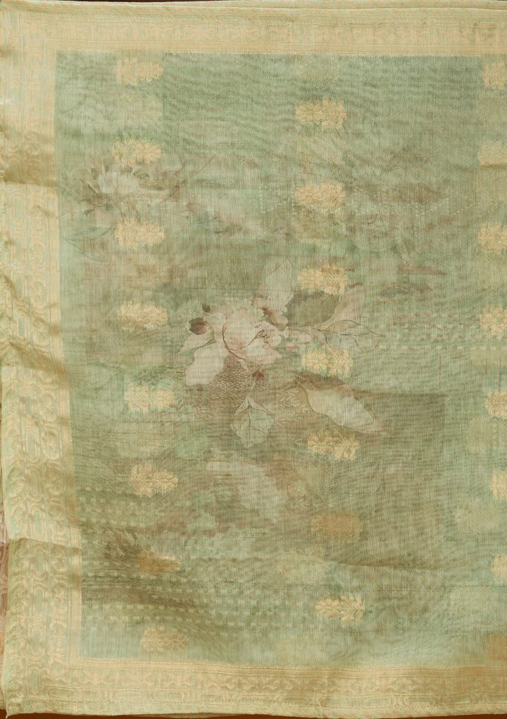 Pista Green Zariwork (Gold) Chanderi Readymade Salwar Suit