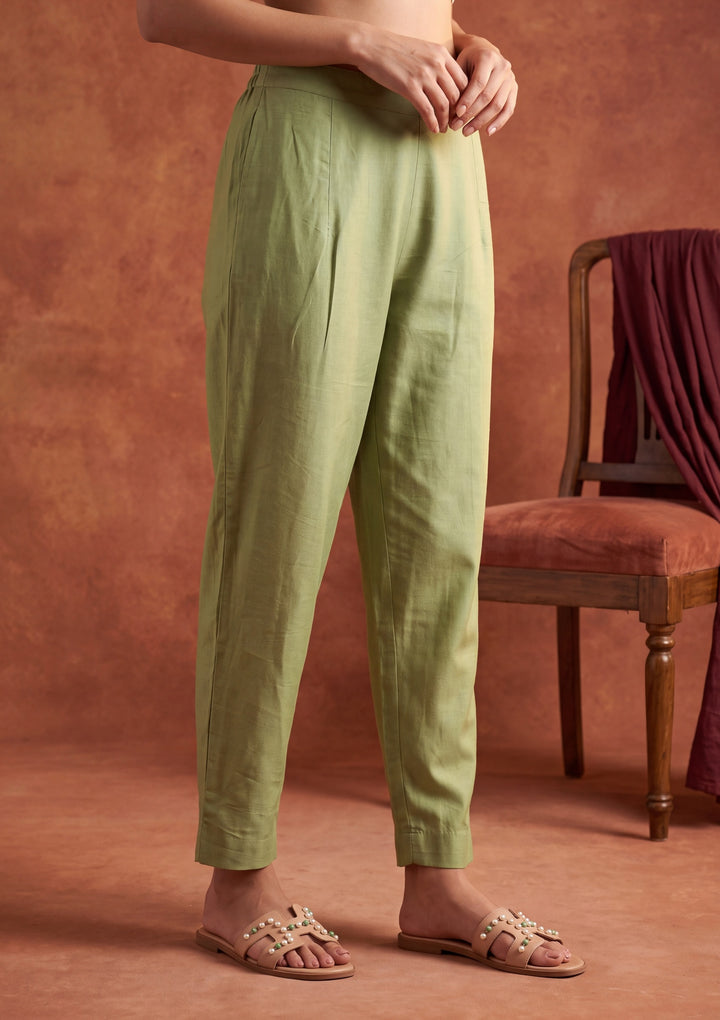 Pista Green Zariwork (Gold) Chanderi Readymade Salwar Suit