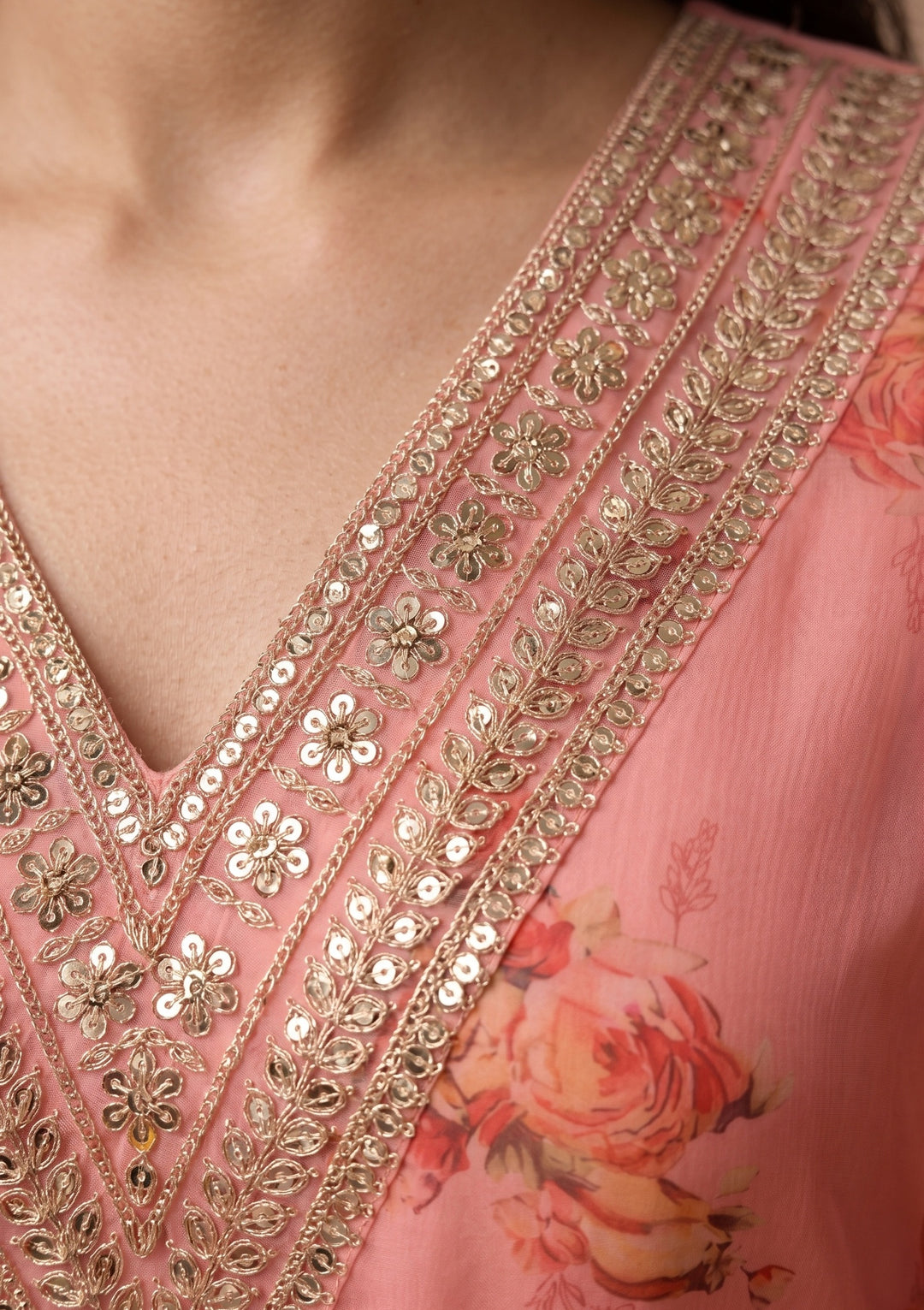 Peach Cording Organza Readymade Salwar Suit