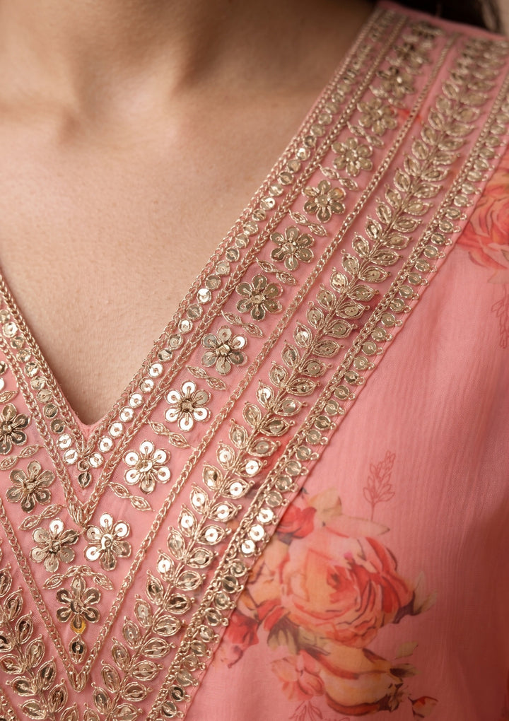 Peach Cording Organza Readymade Salwar Suit