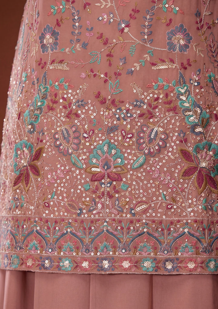 Peach Threadwork Georgette Readymade Salwar Suit