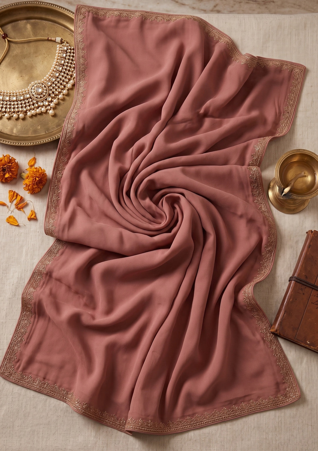 Peach Threadwork Georgette Readymade Salwar Suit