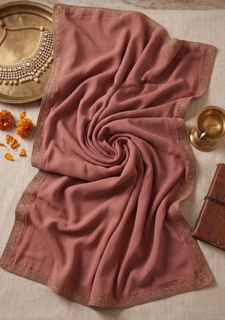 Peach Threadwork Georgette Readymade Salwar Suit
