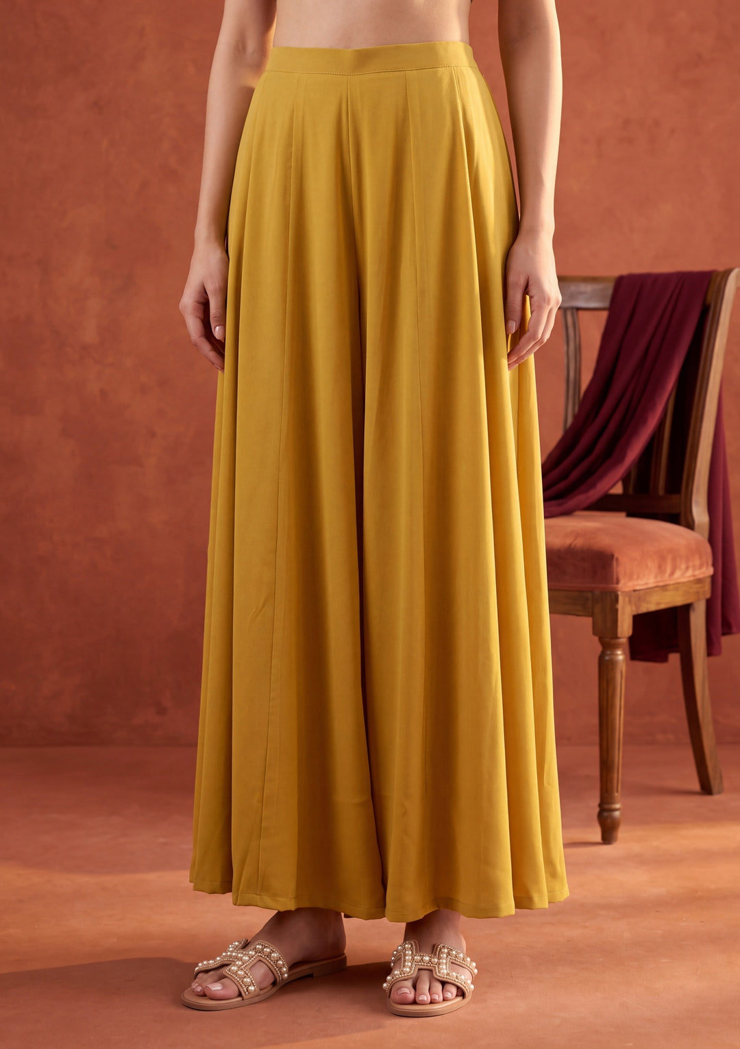 Mustard Yellow Threadwork Georgette Readymade Salwar Suit