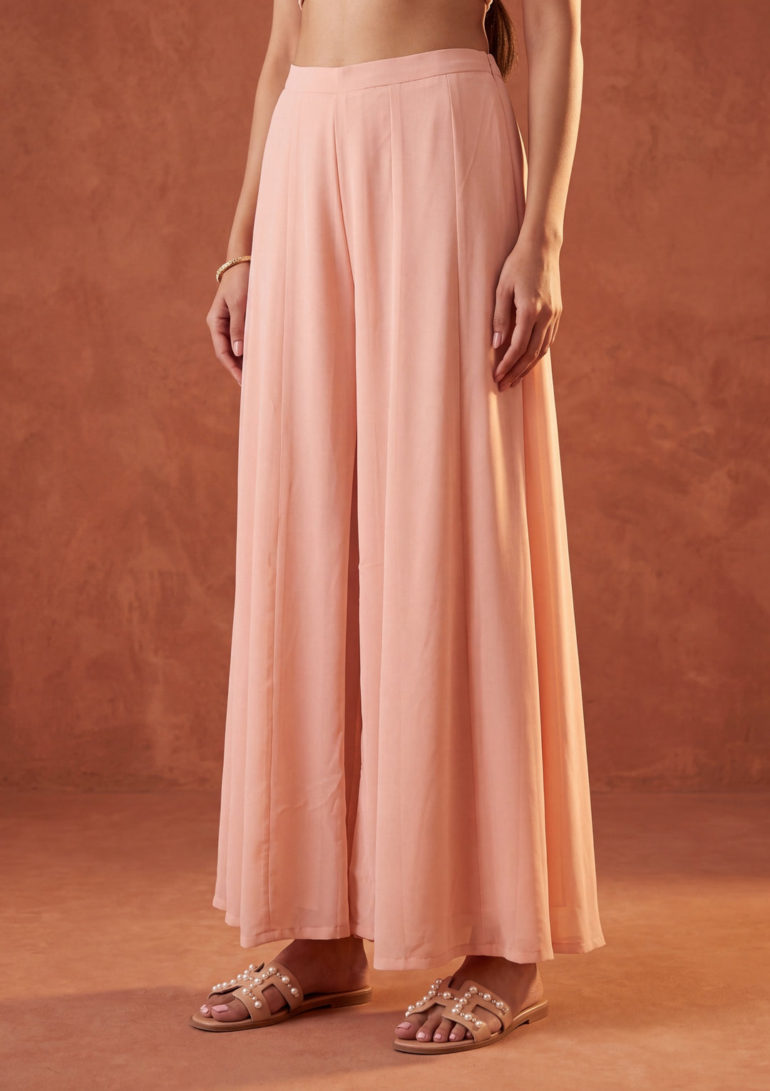 Peach Threadwork Georgette Readymade Salwar Suit
