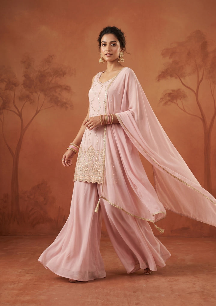 Baby Pink Cutdana Tissue Readymade Salwar Suit