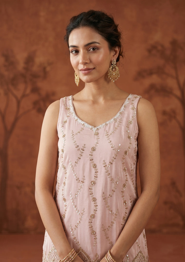 Baby Pink Cutdana Tissue Readymade Salwar Suit