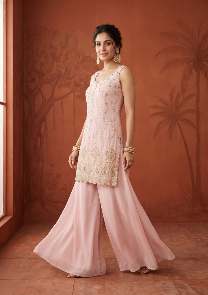 Baby Pink Cutdana Tissue Readymade Salwar Suit