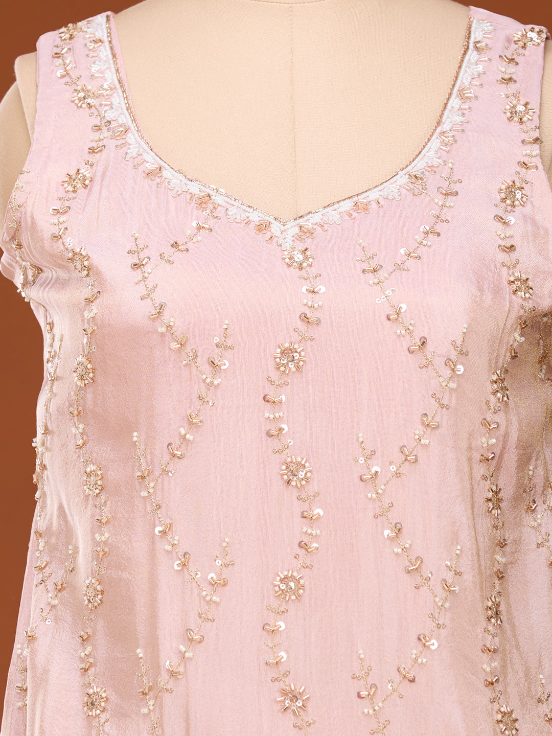 Baby Pink Cutdana Tissue Readymade Salwar Suit