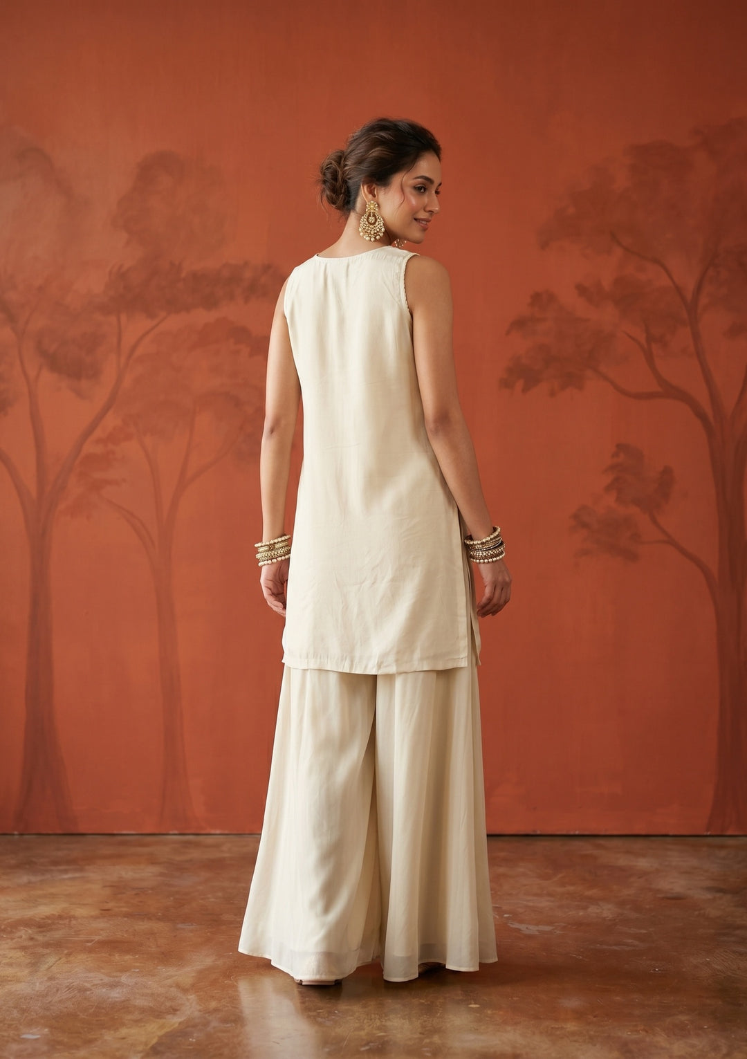 Cream Cutdana Tissue Readymade Salwar Suit