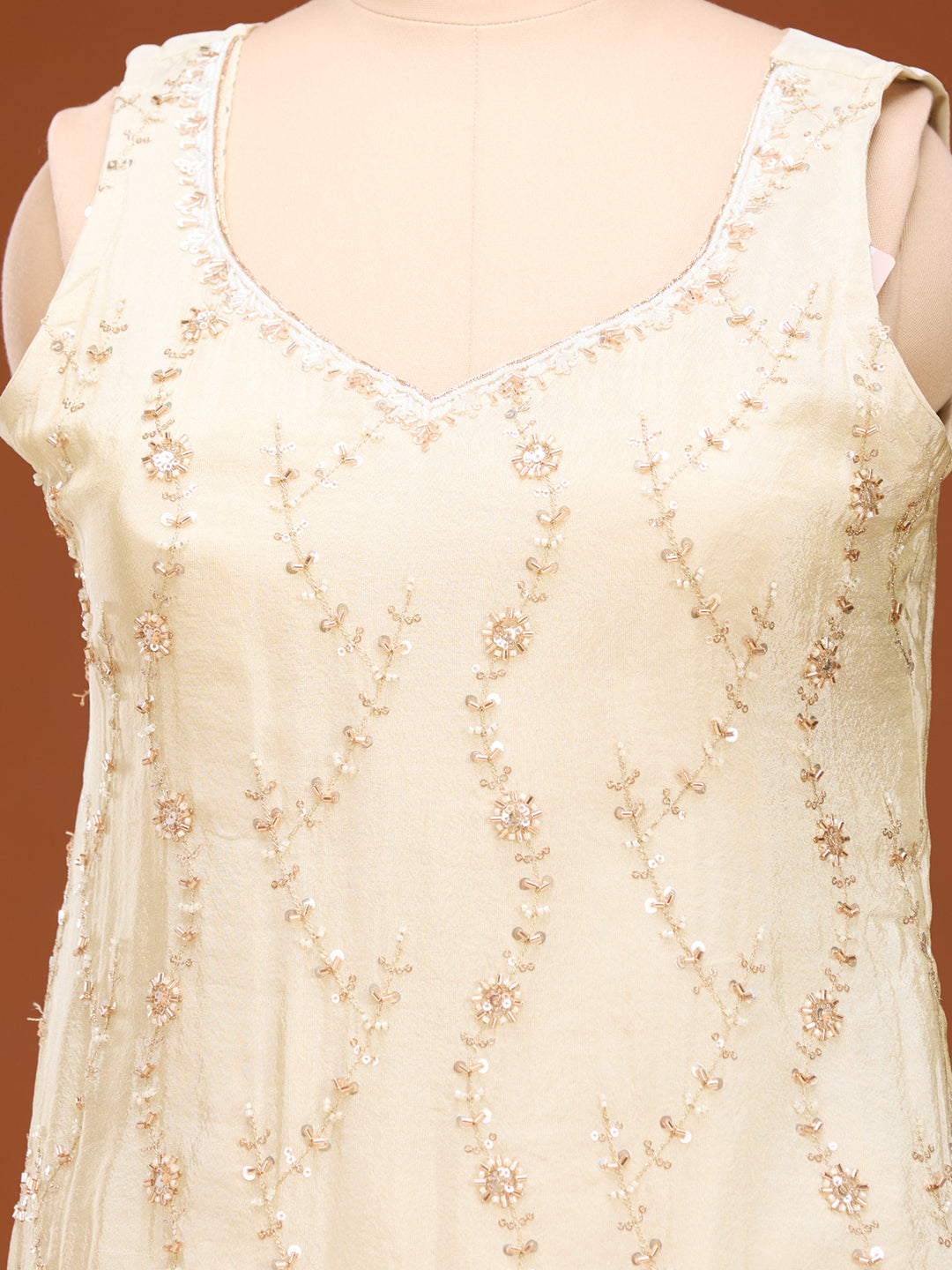 Cream Cutdana Tissue Readymade Salwar Suit