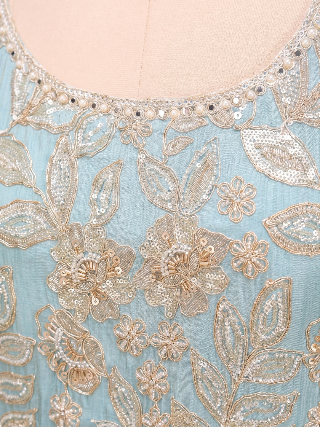 Blue Cutdana Crepe Readymade Salwar Suit