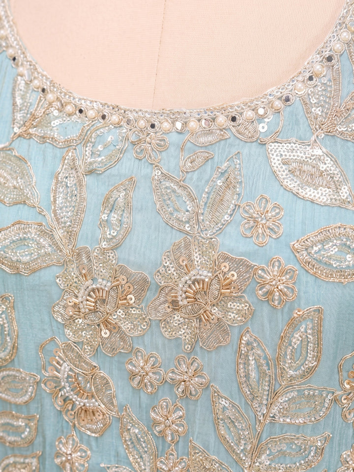 Blue Cutdana Crepe Readymade Salwar Suit