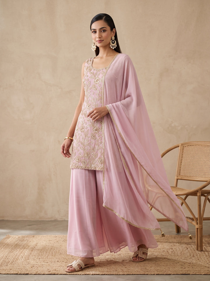 Onion Pink Cutdana Crepe Readymade Salwar Suit